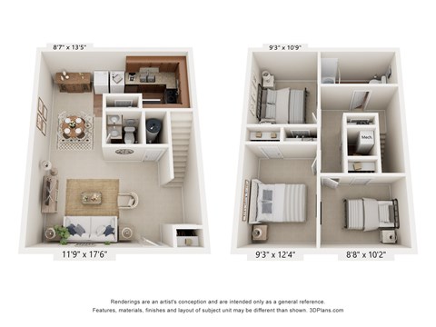 Floor plan for 3 beds, 1.5 baths, 1250 sqft